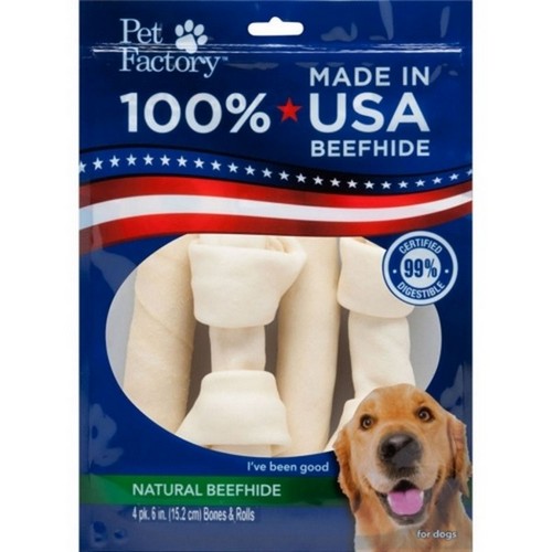 100% Made In Usa Beefhide Bones & Rolls 6 IN-4 Pack,Natural by Pet Factory on Sale