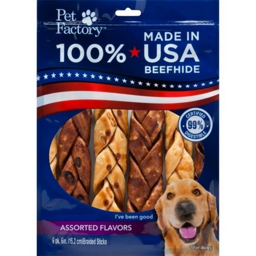 100% Made In Usa Beefhide Braids 6 IN-6 Pack,Assorted by Pet Factory Sale