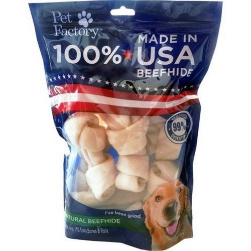 100% Made In Usa Beefhide Bones & Rolls 4 IN-10 Pack,Natural by Pet Factory on Sale